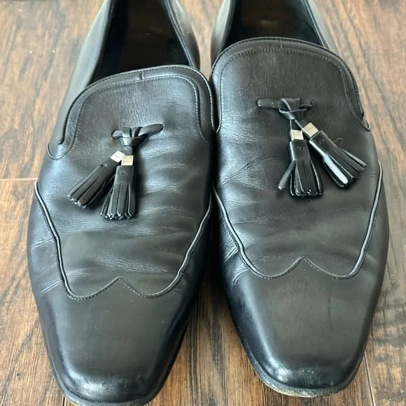 Salvatore Ferragamo Black Leather Tassel Loafers